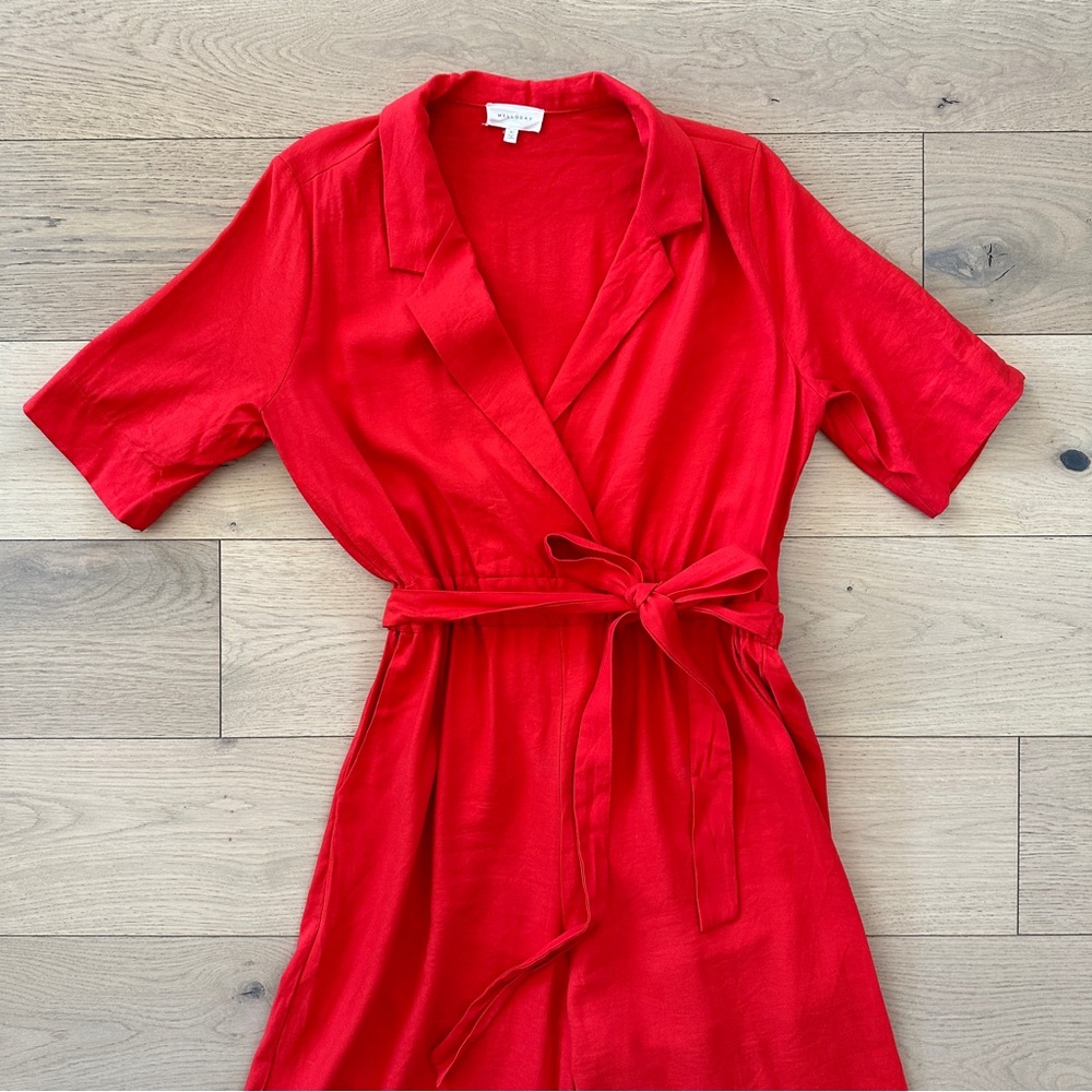 Melloday short sleeve surplice neck jumpsuit in red - Picture 5 of 10